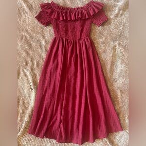 New Red Rose Off-Shoulder dress smocked beach Mexican small Anthropologie